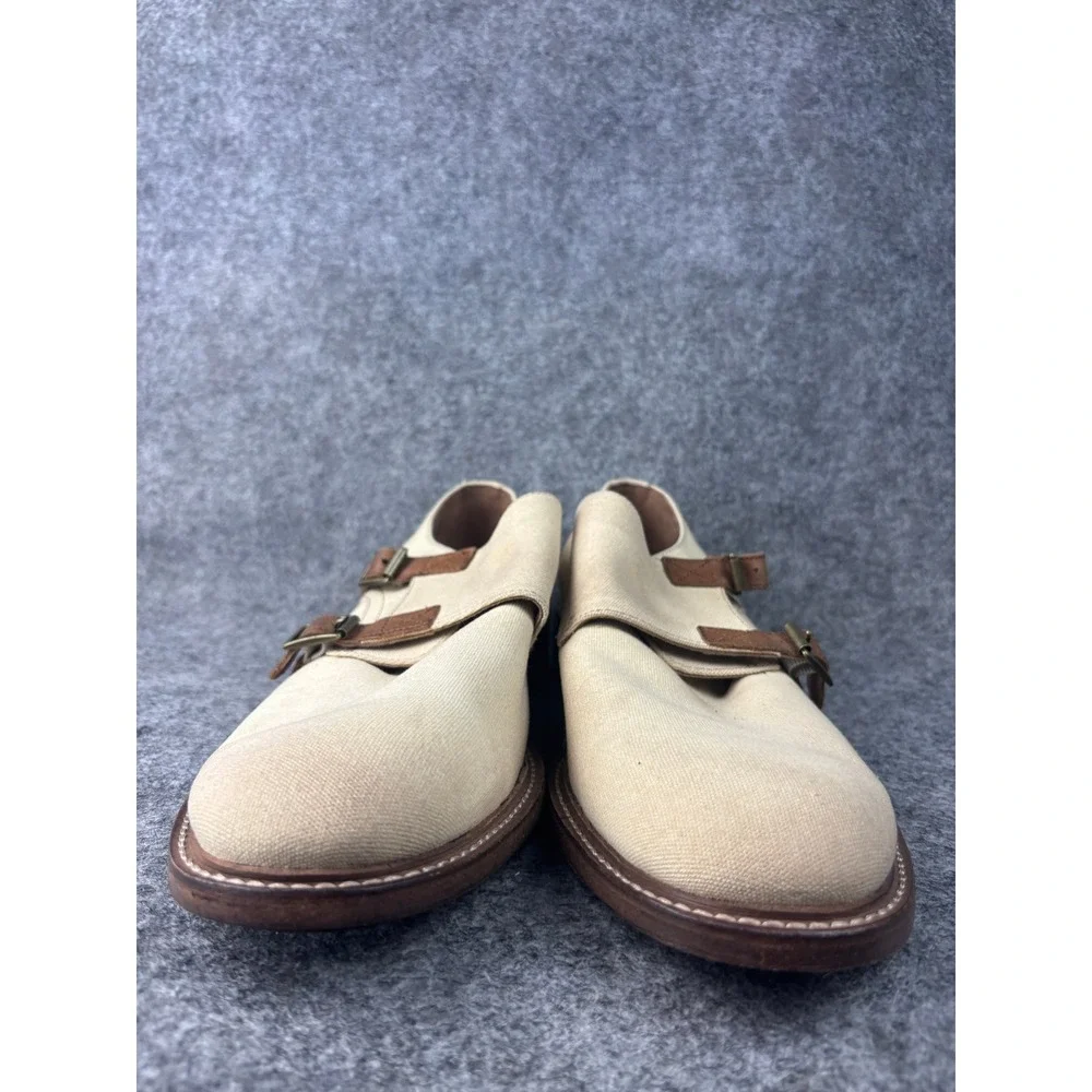 Donald J Pliner Zande-WA Double Monk Strap Shoes Mens 11M Beige Canvas Loafers